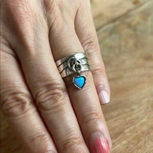 Silver Ring with Blue Opal Heart Charm